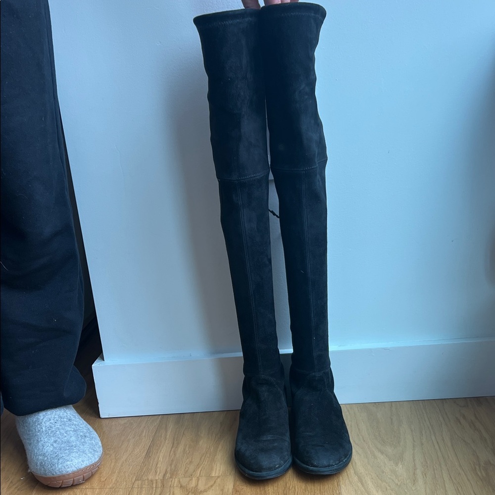 Stuart Weitzman Lowland Black Suede Over-the-Knee Boots